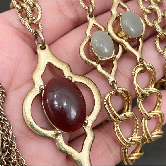 Vintage Double Sided Semi-Precious Stone Gold-tone Chain Tassel Necklace - Picture 15 of 16